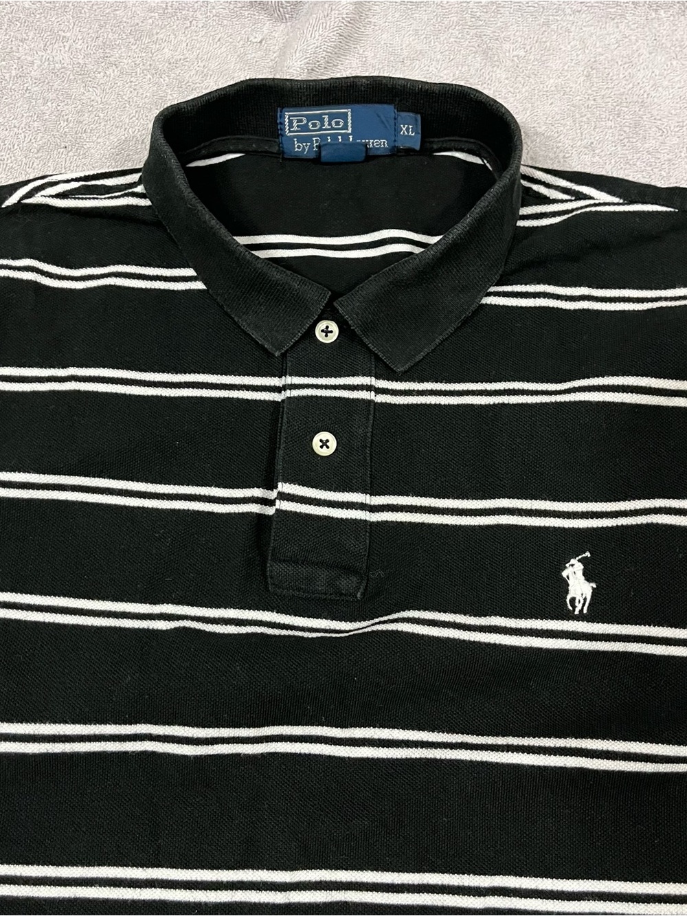 Polo Ralph Lauren Golf Shirt Mens XL Black White Striped Cotton